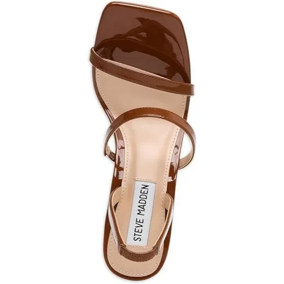 Steve Madden Gracey Heeled Strappy Dress Sandal Womens Size 11 Cognac Patent - Picture 3 of 4